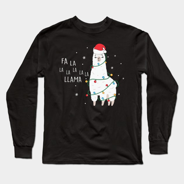 Fa La La Llama Santa Hat Wrapped in Christmas Lights Long Sleeve T-Shirt by BadDesignCo